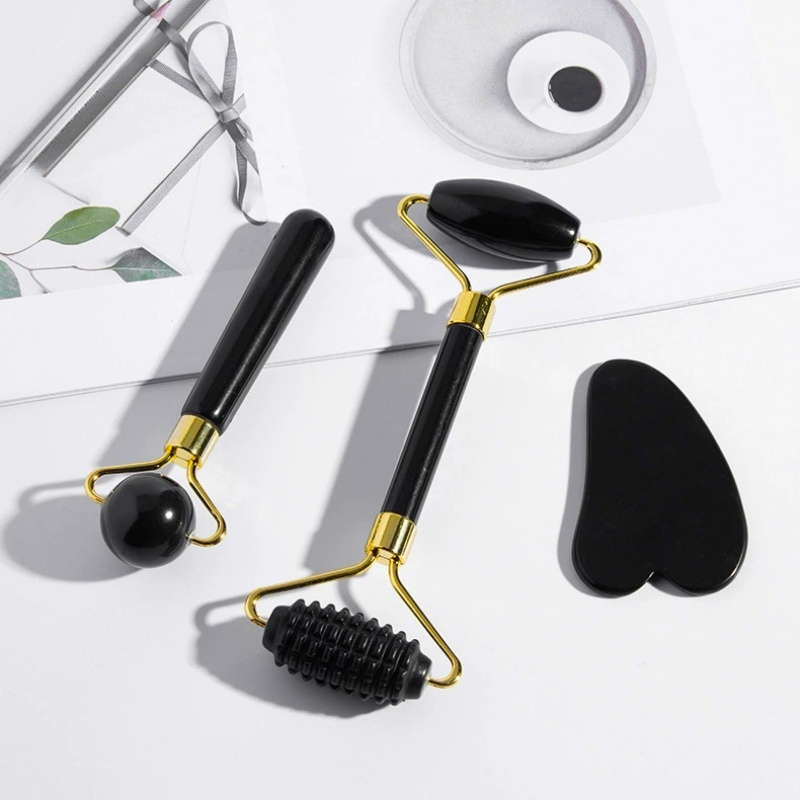 Jade Roller Stone - Black Spiky Jade Roller & Gua